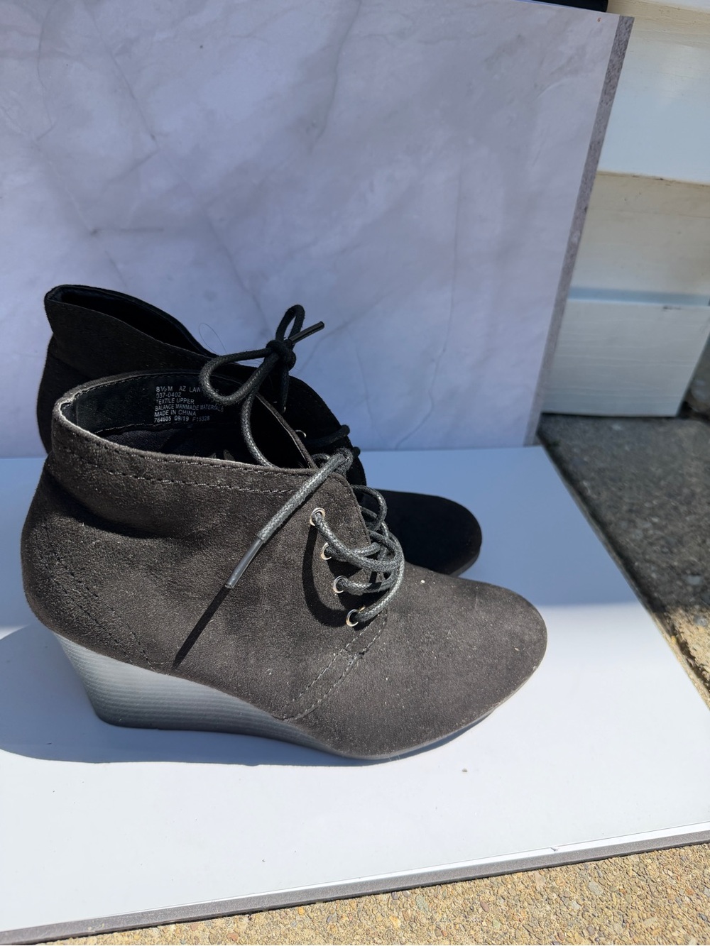 Arizona jeans company Women's Black Suede Lace-Up Wedge Ankle Boots